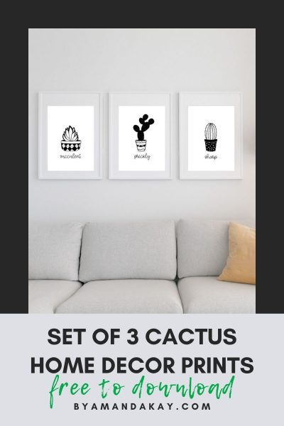 Set of 3 Black and White Cacti Printables | By Amanda Kay