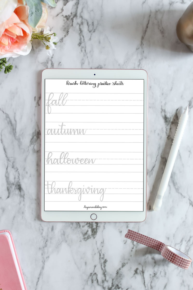 ipad displaying fall words worksheet