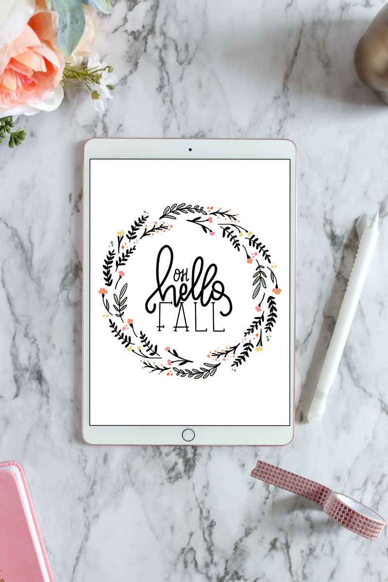 Hello Fall Free Printable Art on ipad