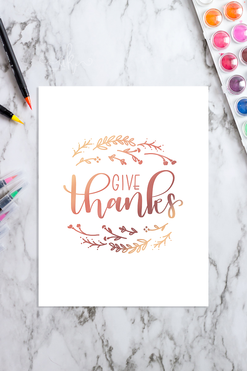 Hand Lettered Give Thanks Free Printable