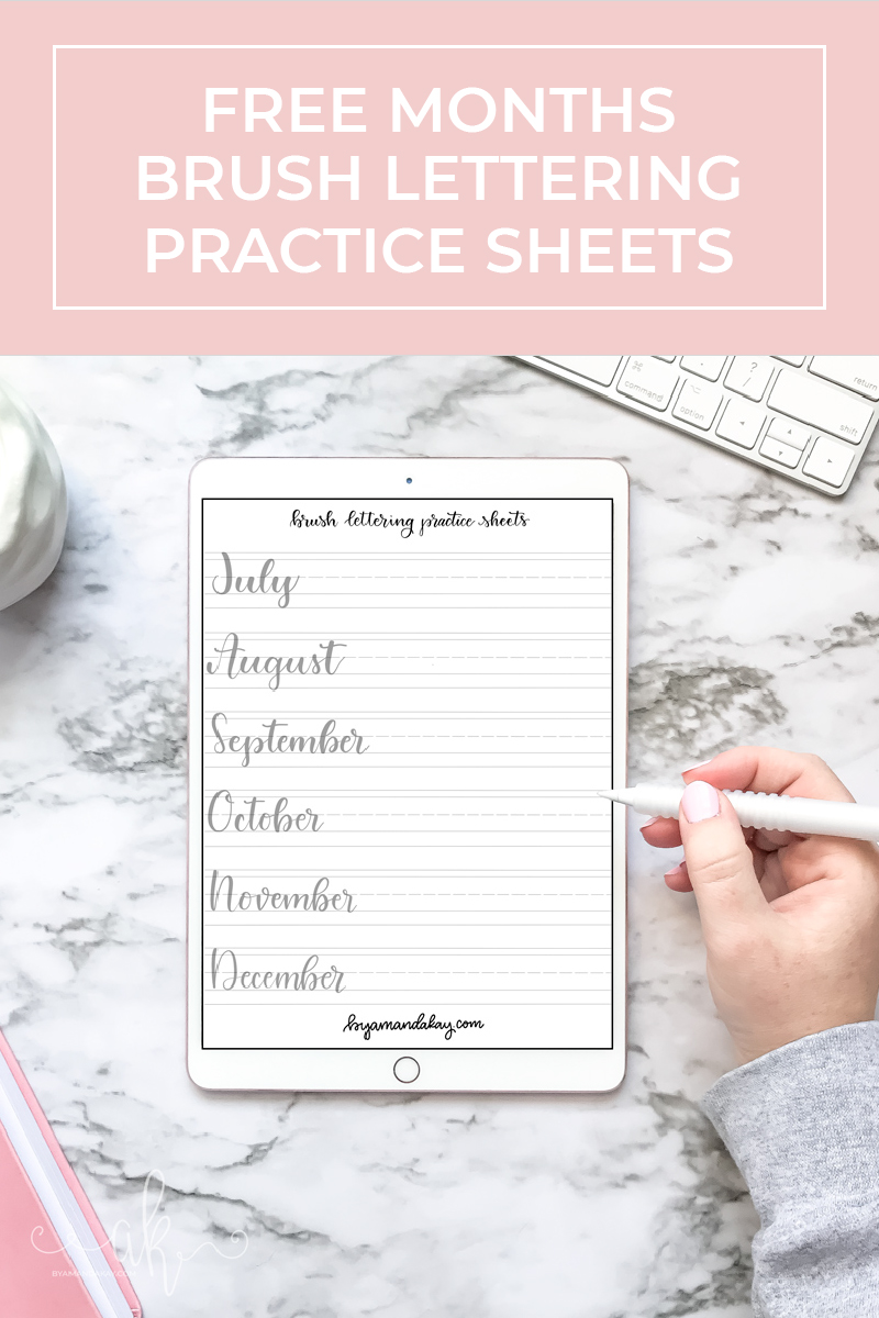 Free Months of the Year brush lettering practice sheets
