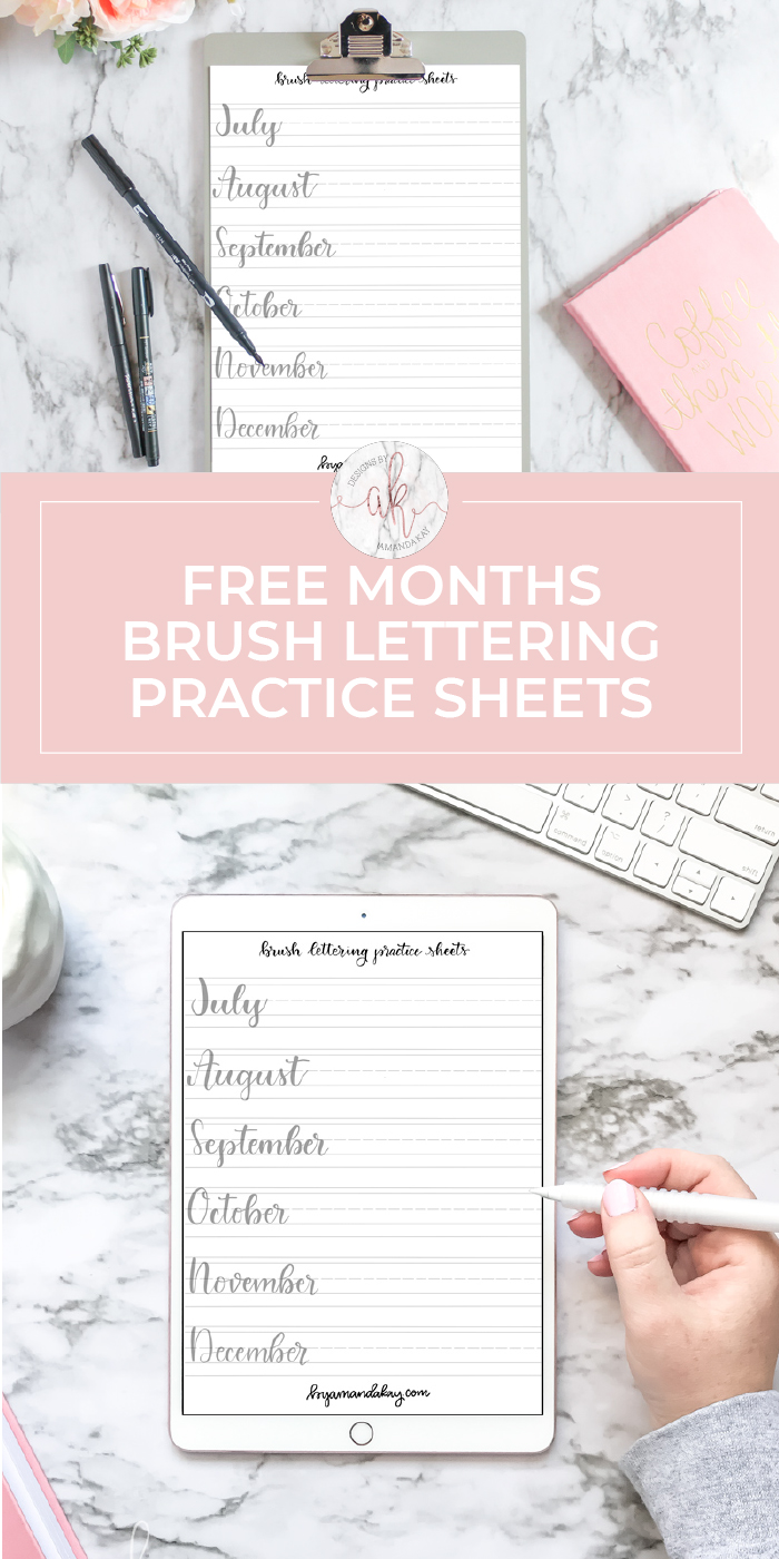 Free Months of the Year practice sheets for brush lettering pin