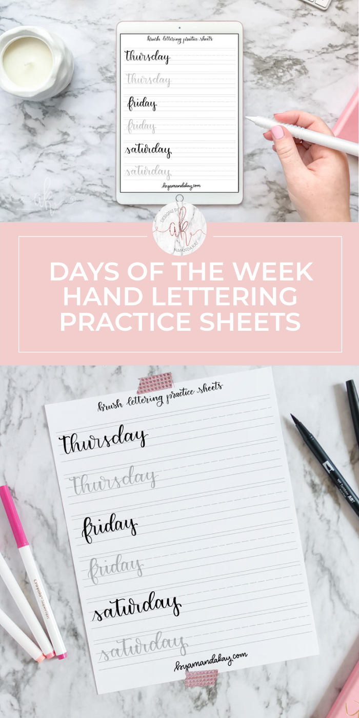 DAYS OF THE WEEK FREE CALLIGRAPHY PRACTICE SHEET