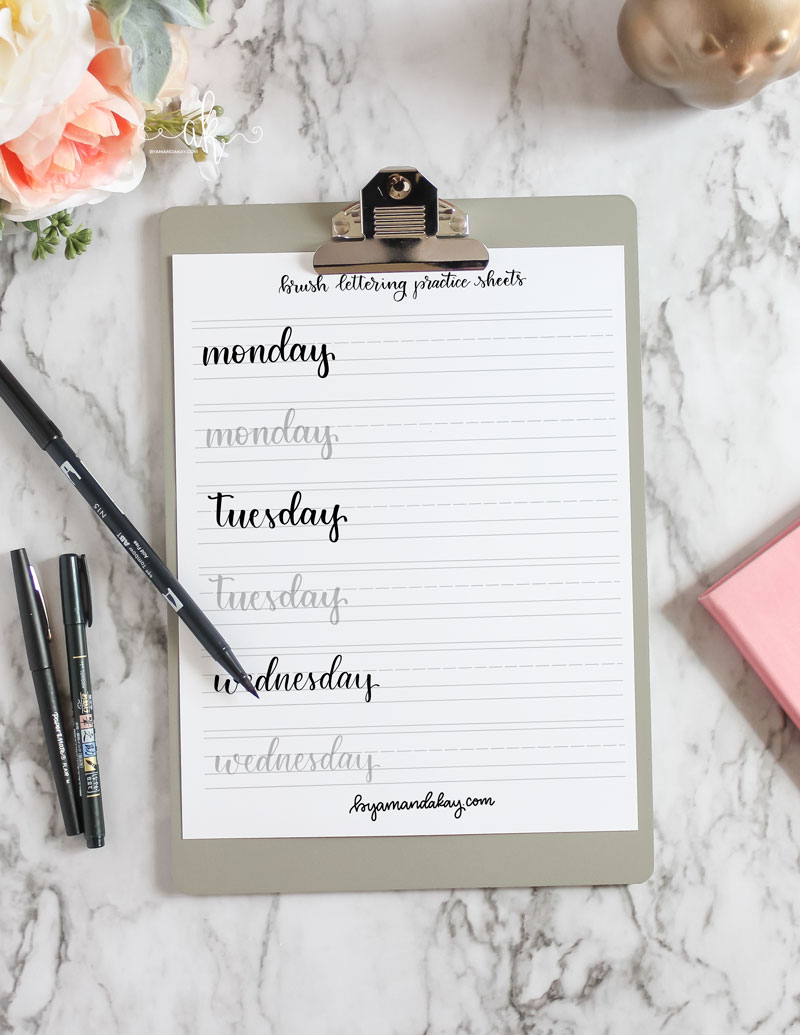 DAYS OF THE WEEK FREE CALLIGRAPHY PRACTICE SHEET