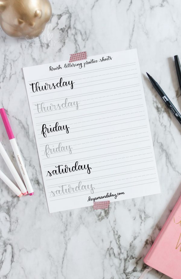 My Week Lettering Free Days of the Week Brush Lettering Practice Sheets | By Amanda Kay