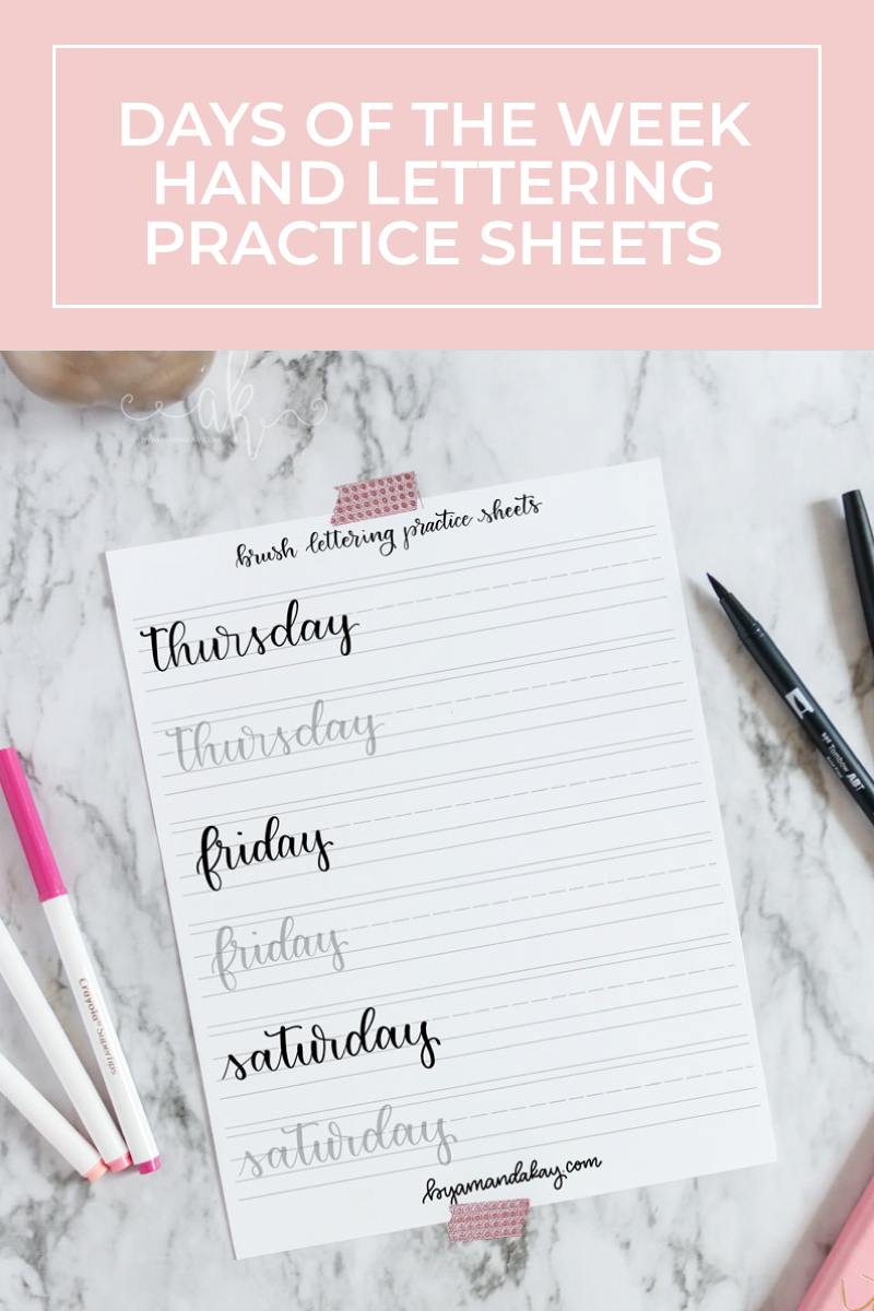 Free Days of the Week brush lettering practice sheets cover