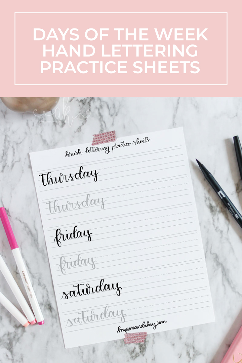 Free Days of the Week Brush Lettering Practice Sheets