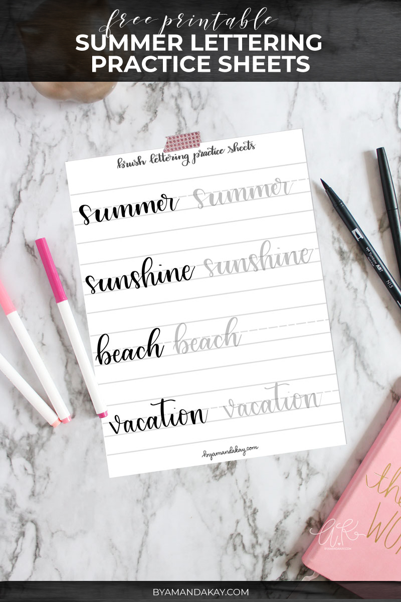 free summer lettering practice sheets for brush pens