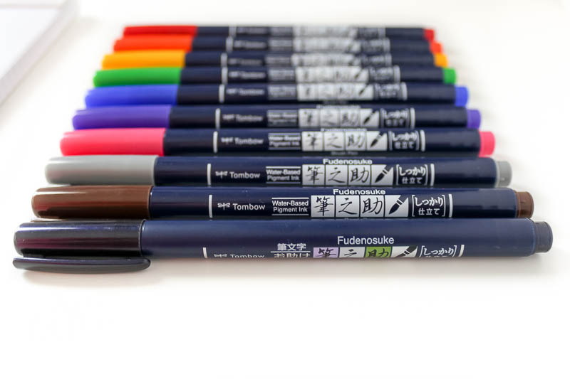 tombow fudenosuke brush pens in color
