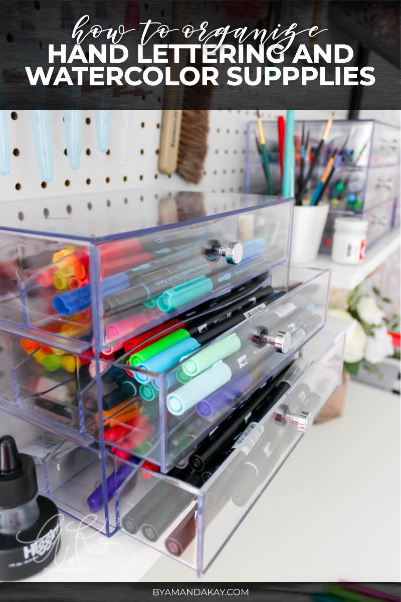 how to organize lettering and watercolor supplies cover