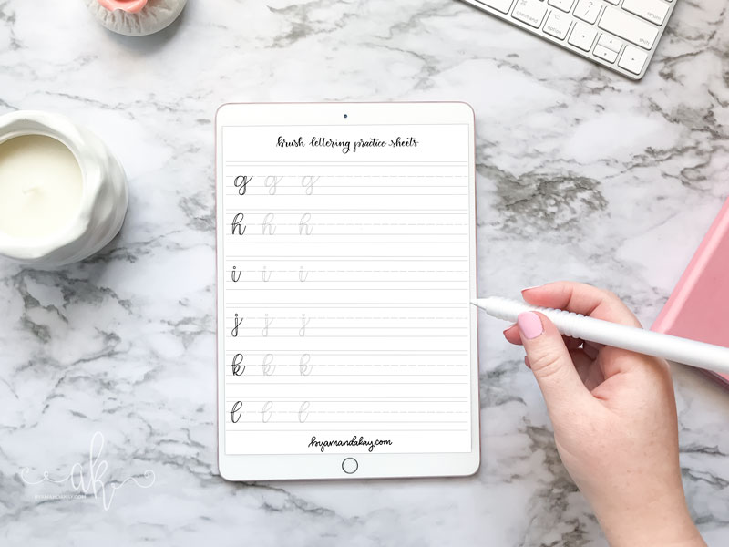 lowercase faux calligraphy practice sheet on ipad