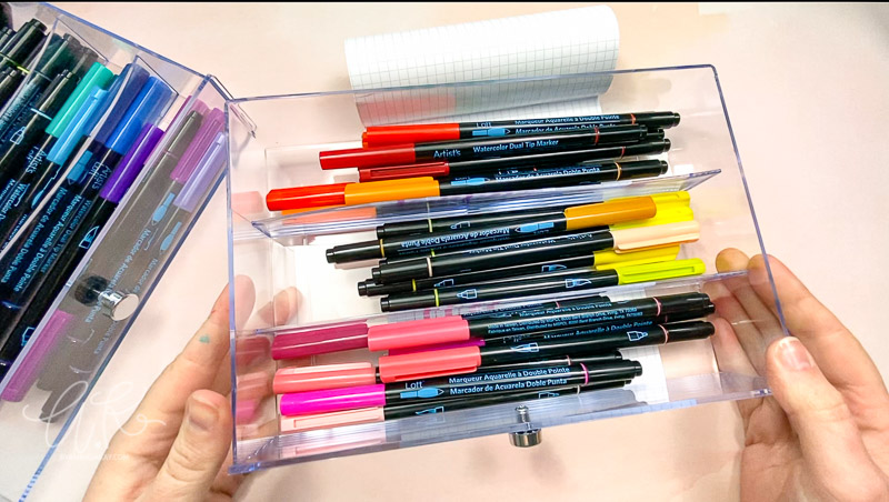Artist's Loft brush pens in divided tray