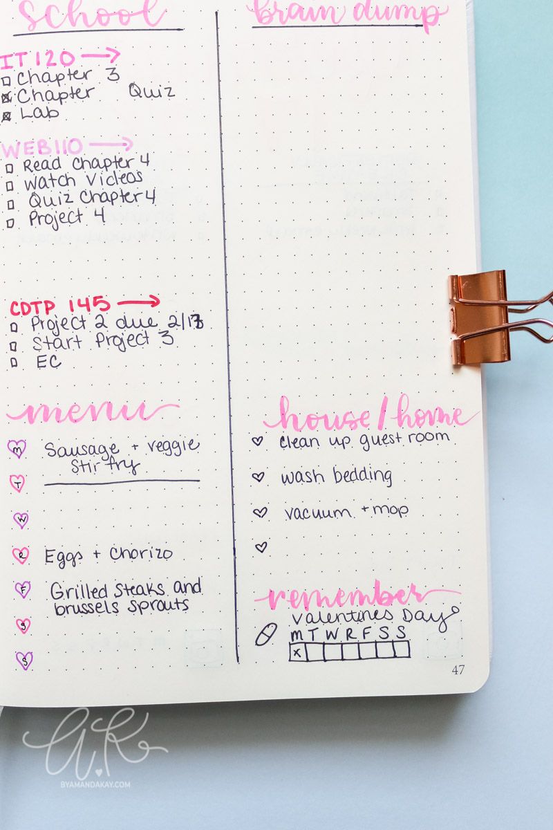 simple cleaning tracker within a weekly spread