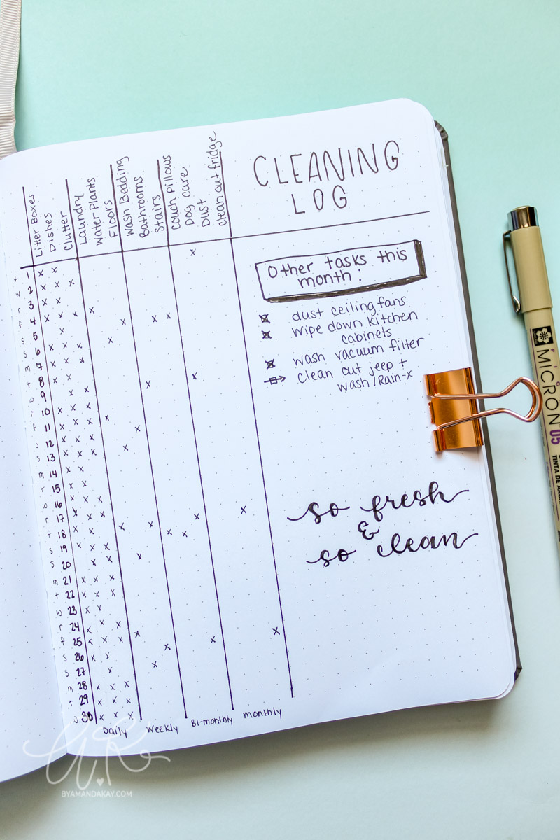 minimalist cleaning tracker for bullet journal