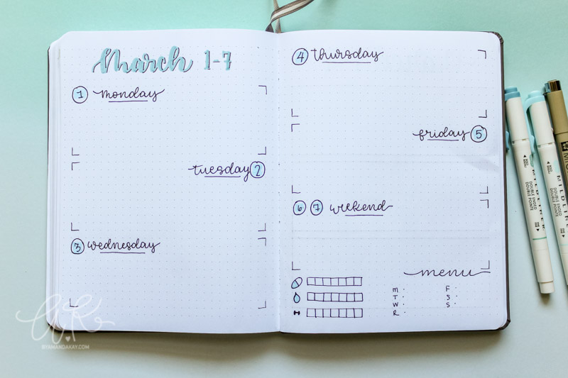 Bullet Journal Weekly Spread Ideas | By Amanda Kay