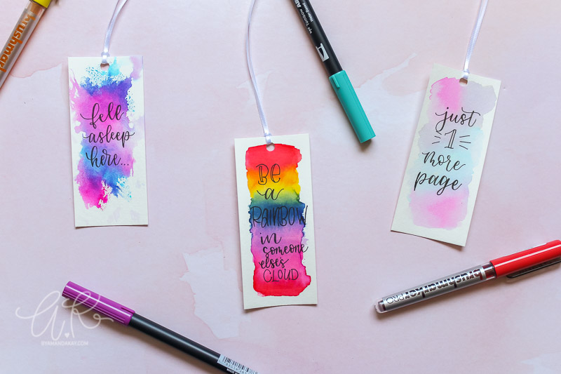 DIY Hand Lettered Watercolor Bookmarks