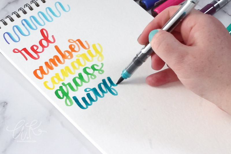 Still of writing color names with karin brush pens